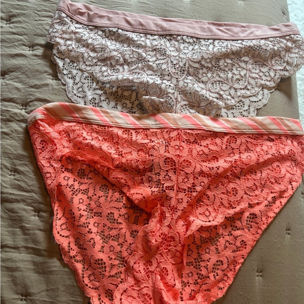 Victoria's Secret Pink and Coral Lace Panty Duo